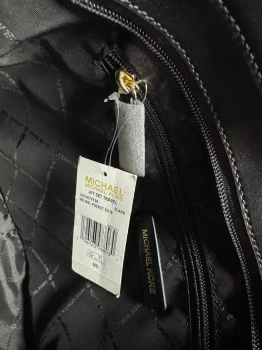 NEW Michael Kors Jet Set Medium Logo Pocket Tote, Black Signature Canvas NWT